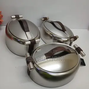 3 PCS Silver Forever Gold Food Warmers Ft Brown Faux-Leather Handles