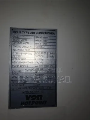 VON 18K BTU Split AC + Remote, Sollatek, Brackets Pipes