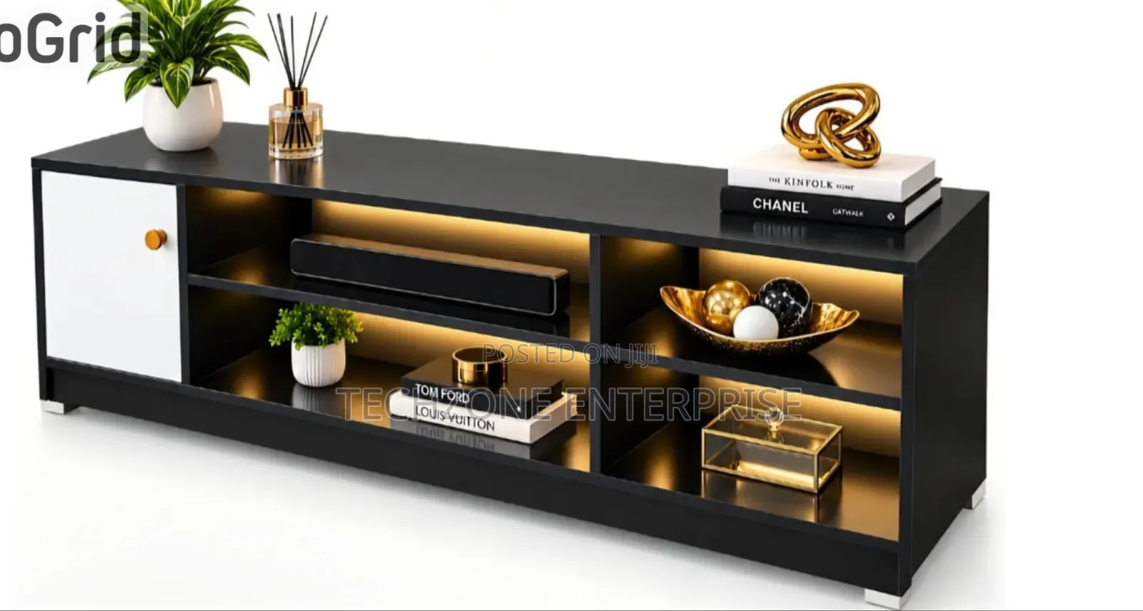 Imported Executive Quality TV Stand With Shelves and Cabinet 