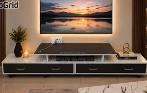 Imported Executive TV Stand With Drawers White and Black 