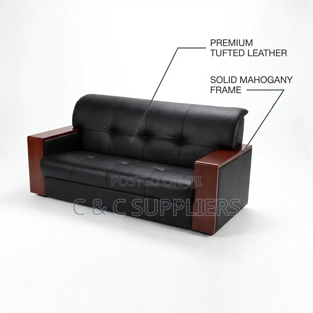 5-Seater Black Waiting Office Sofa.