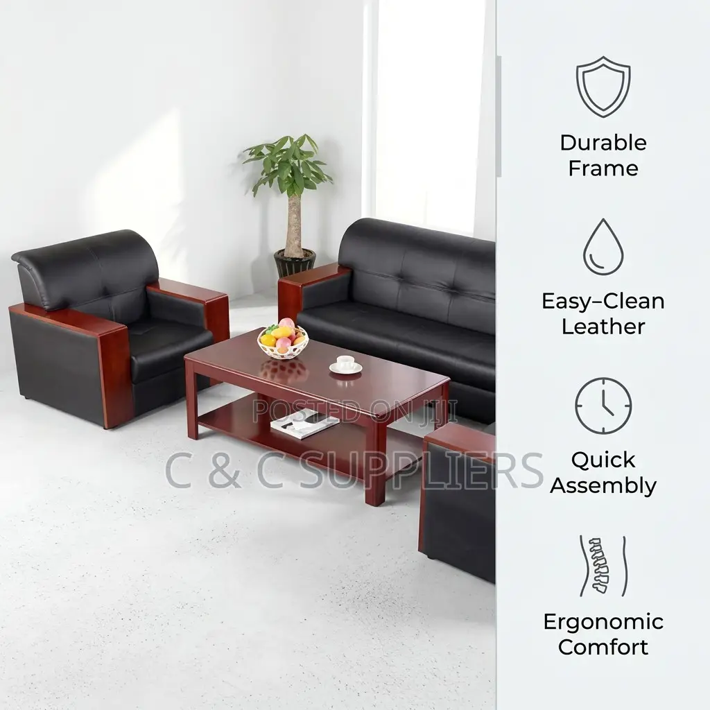 5-Seater Black Waiting Office Sofa.