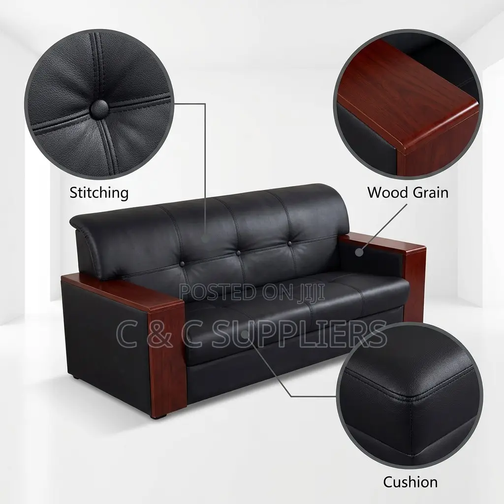 5-Seater Black Waiting Office Sofa.
