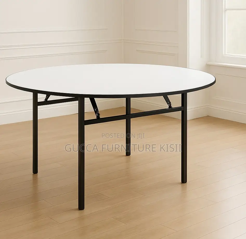 Round Foldable Table With Foldable Metallic Legs.