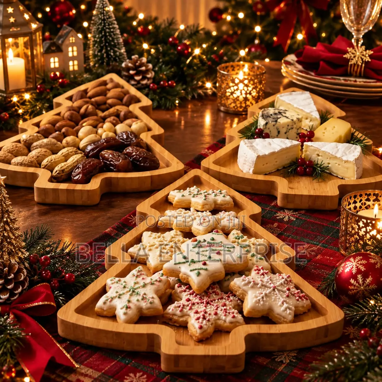 3Pc Wooden Christmas Trays | Christmas Bamboo Dessert Boards