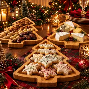3Pc Wooden Christmas Trays | Christmas Bamboo Dessert Boards