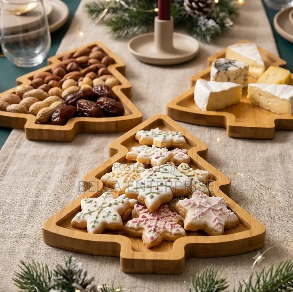 3Pc Wooden Christmas Trays | Christmas Bamboo Dessert Boards