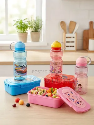 2pcs Cartoon Themed Kids Lunch Box With Water Bottle-Tet