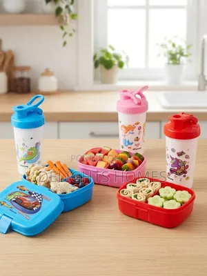 2pcs Cartoon Themed Kids Lunch Box /Snack Box With Water Bottle(A)-Te