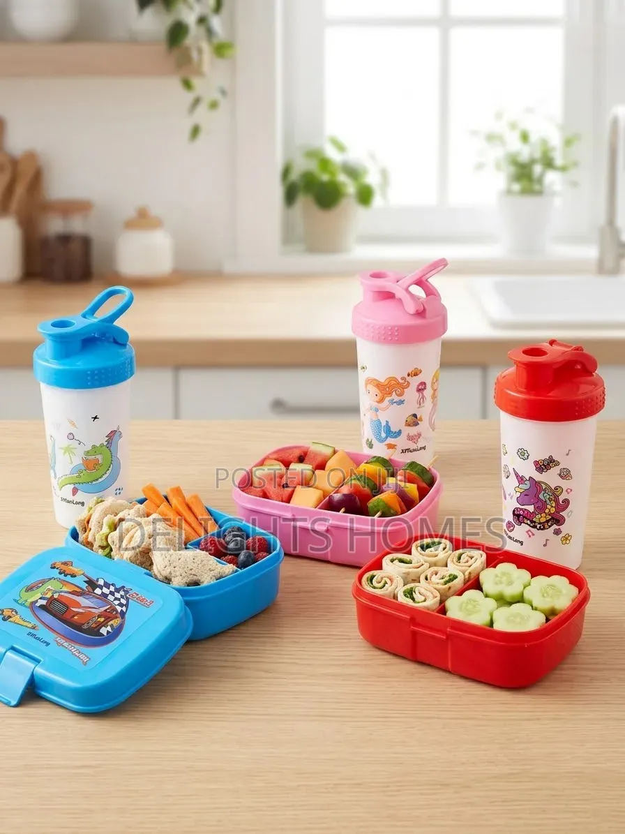 2pcs Cartoon Themed Kids Lunch Box /Snack Box With Water Bottle(A)-Te