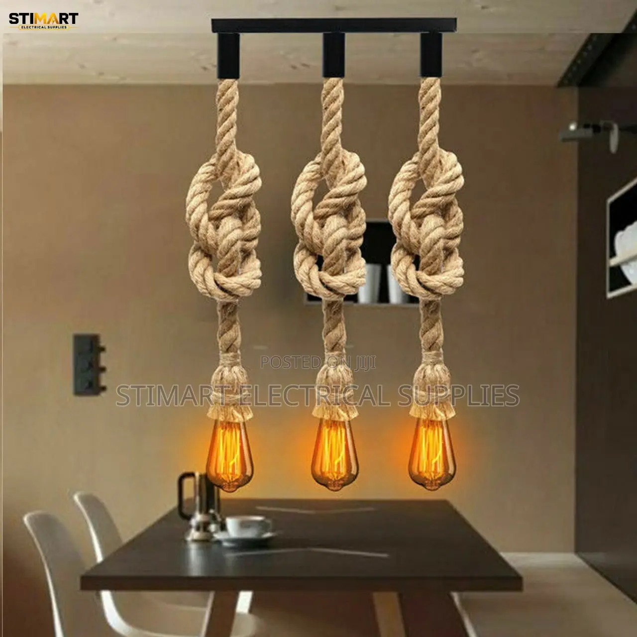 3-Light Rustic Rope Pendant Light