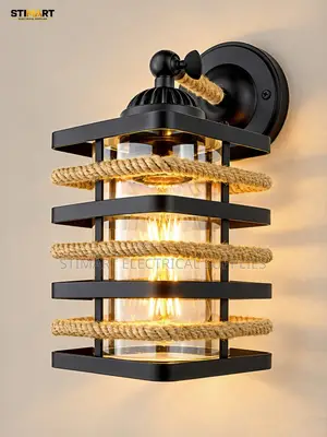 Decorative Black Cage and Rope Wall Lamp