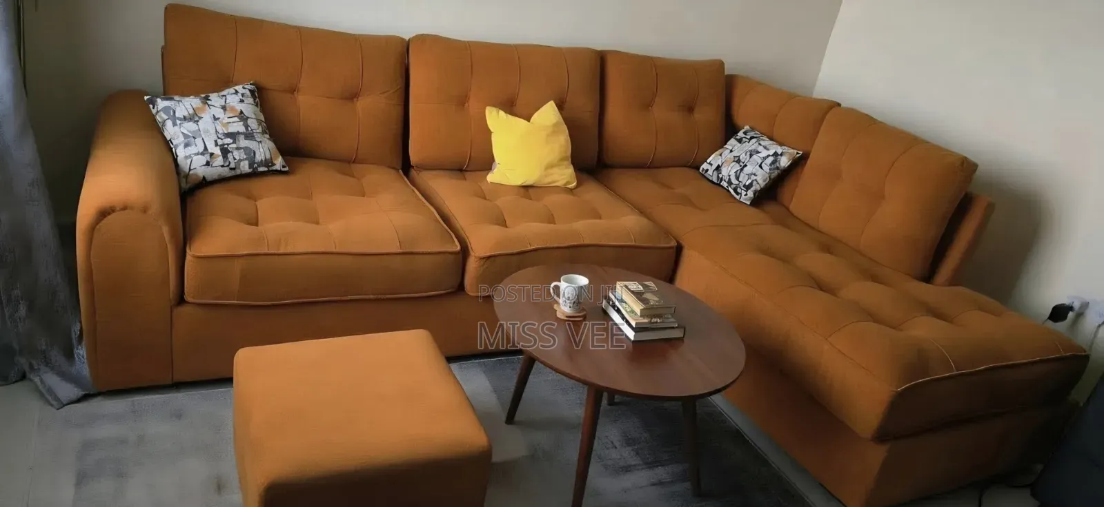 6 Seater L Seat Burnt Orange Sofa