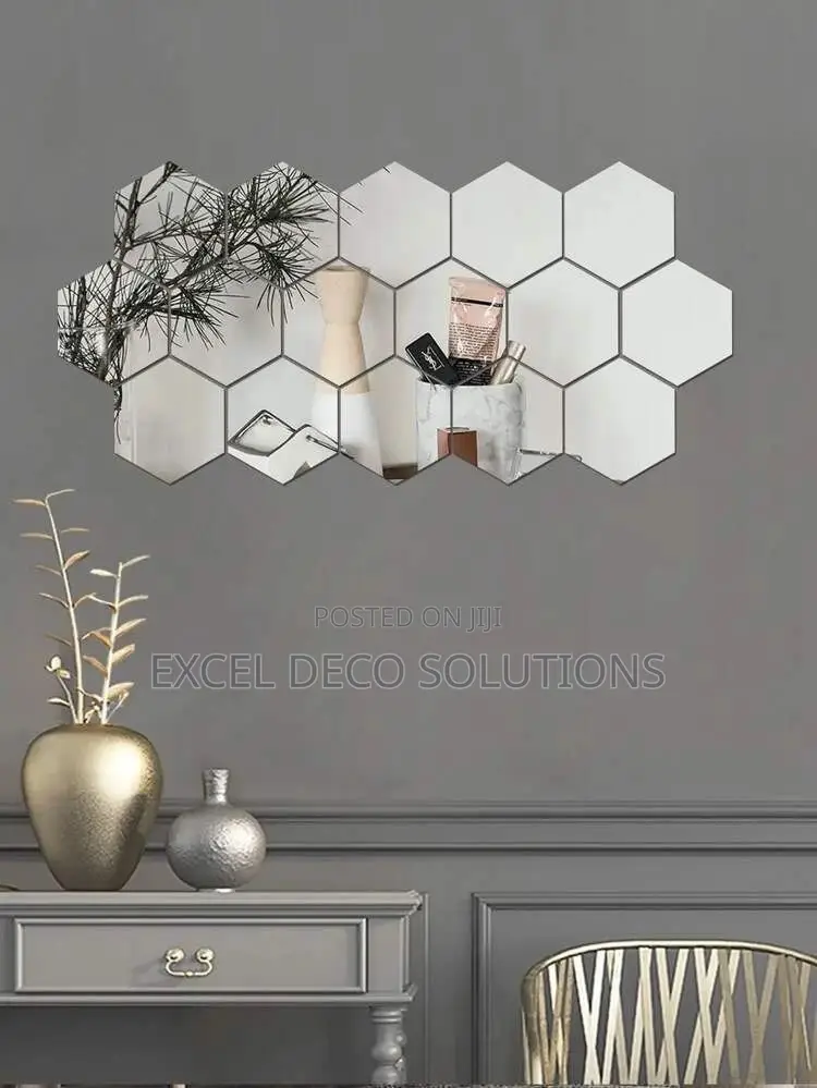 12 PCS Hexagon Acrylic Mirror Stickers - Peel Stick Wall Decor
