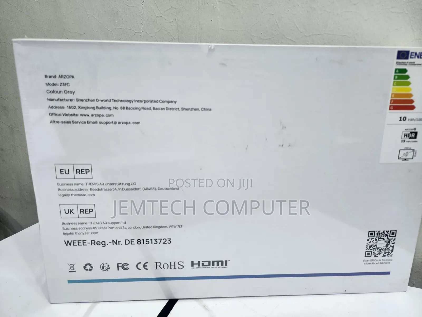 ARZOPA Z3FC 16.1'' 180Hz 2.5K Portable Gaming Monitor With HDR