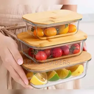 Premium 3pcs Glass Snack Storage Box Set With Wooden Lids Alp