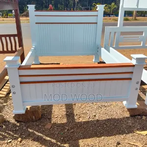 Handcrafted Two-Tone Wooden Bed Frame for Modern Bedrooms