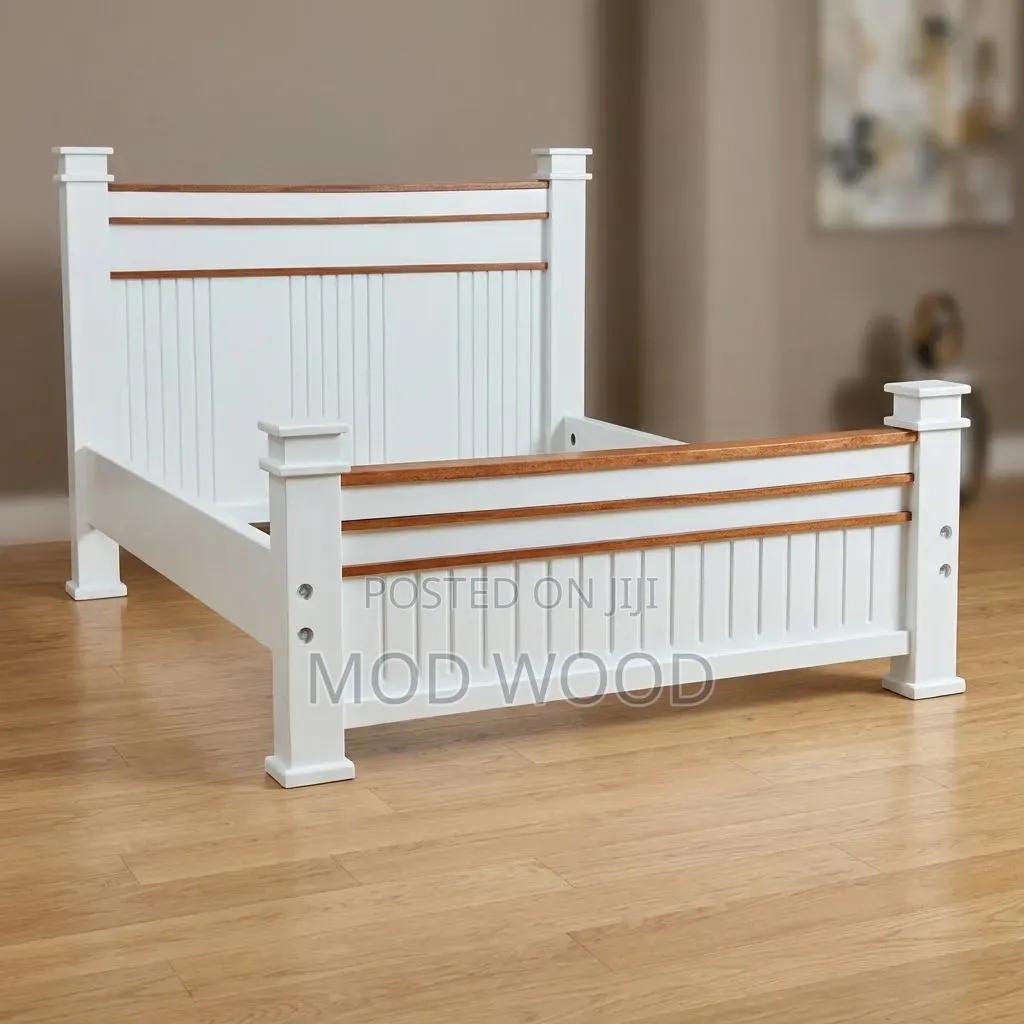 Handcrafted Two-Tone Wooden Bed Frame for Modern Bedrooms