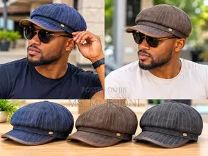Plaid Newsboy Caps With Faux-Leather Visors