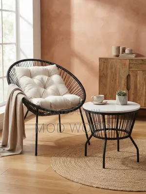 Modern Round Accent Table and Lounge Chair Set