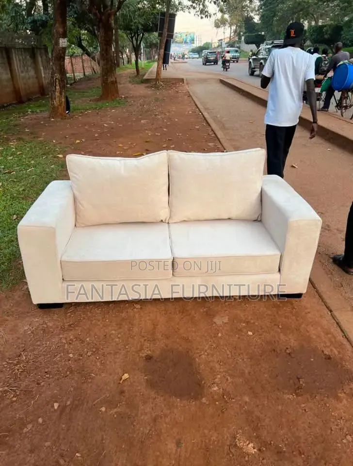 2-Seater Beige/Cream/White Fabric Sofa