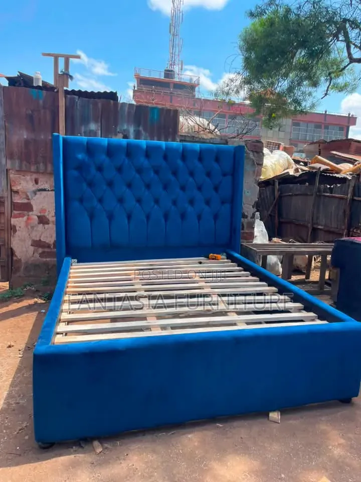 5 by 6 Blue Velvet Wingback Bed