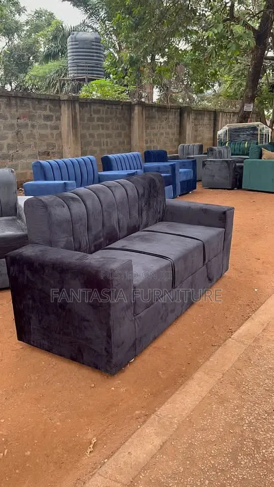 3-Seater Black Semi Bubbled Sofa.
