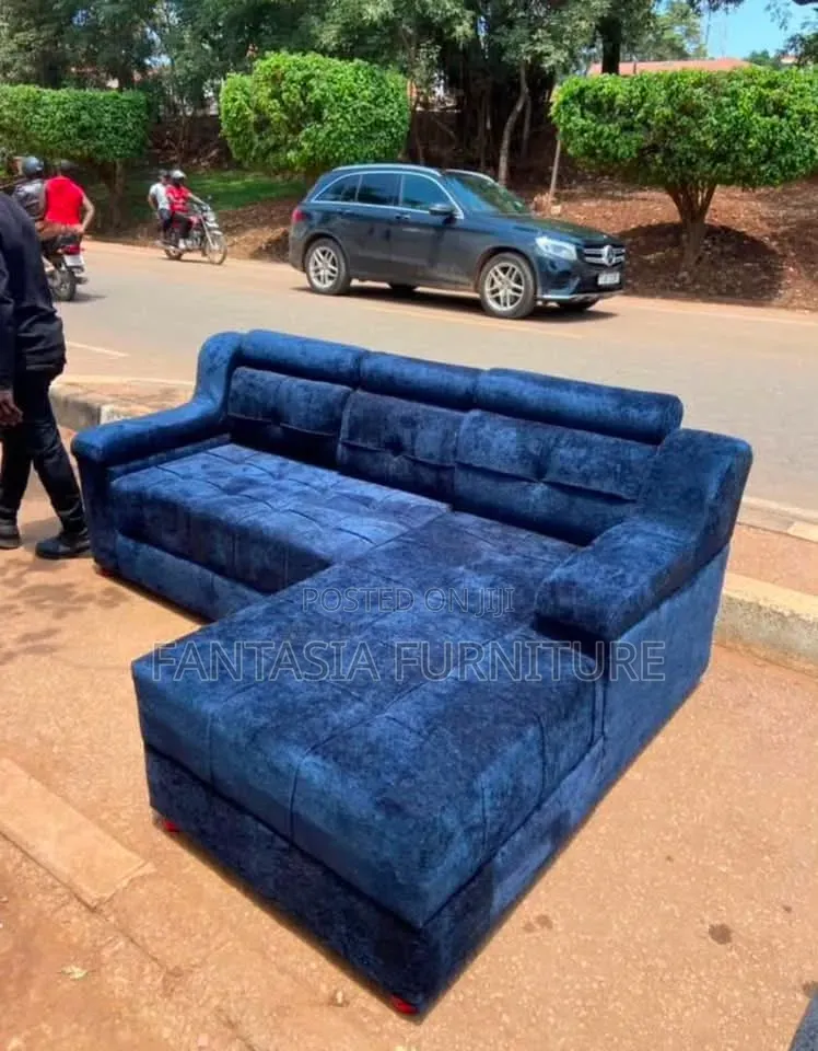 5 Seater Sectional Blue Velvet Sofa.