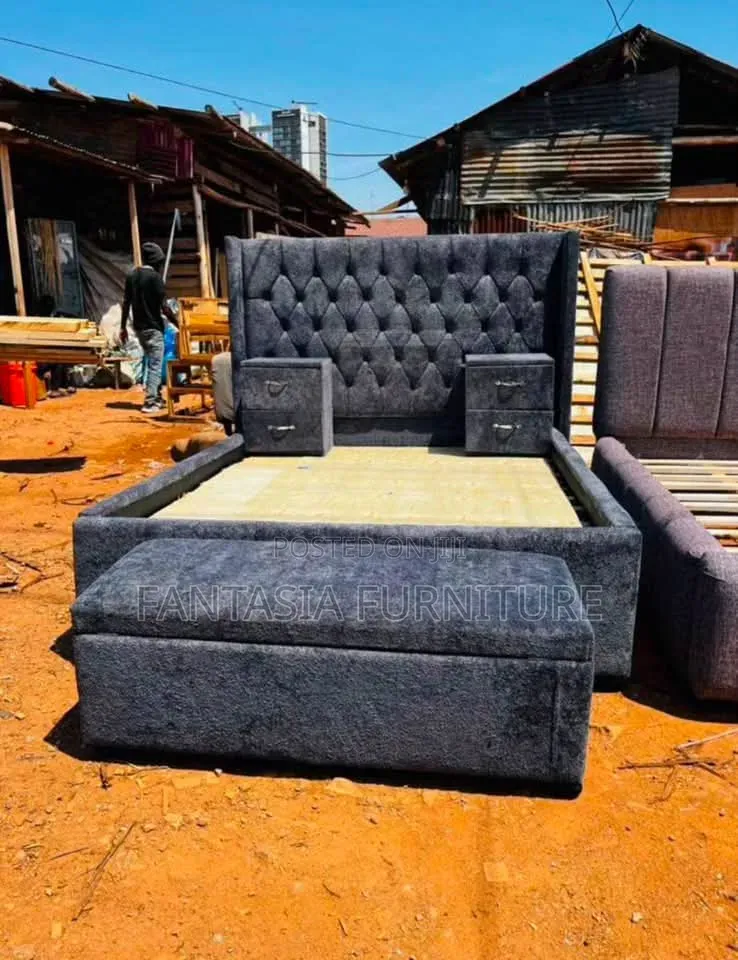 5 by 6 Grey Fabric Upholstered Bed