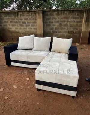 5 Seater Sectional Cream and Black Sofa