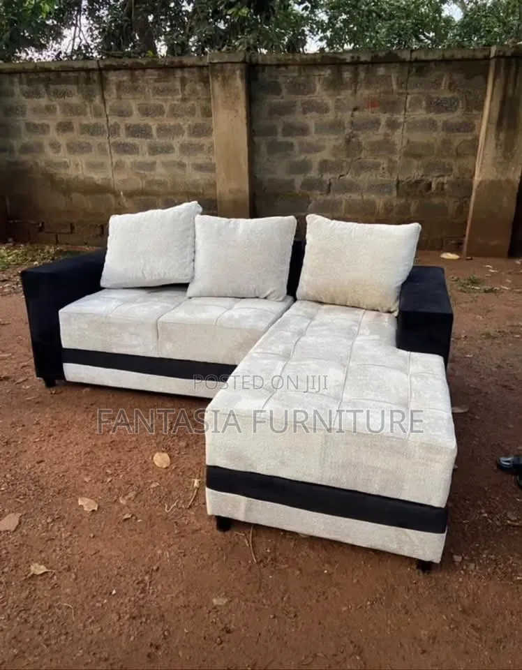 5 Seater Sectional Cream and Black Sofa