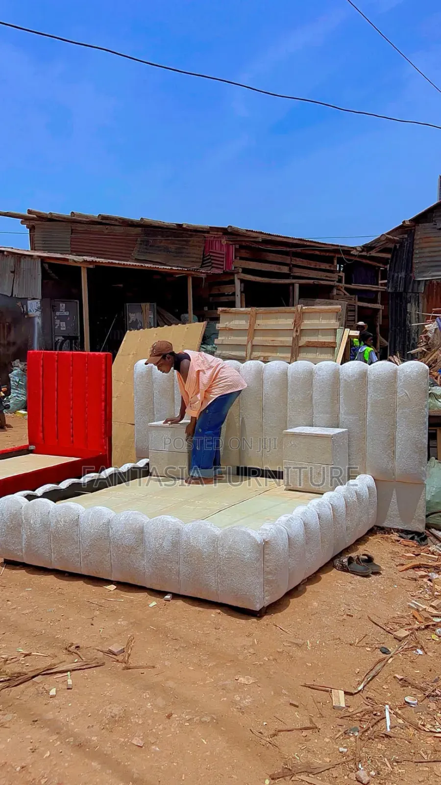 6 by 6 Cream Bubble Bed With Long Headboard