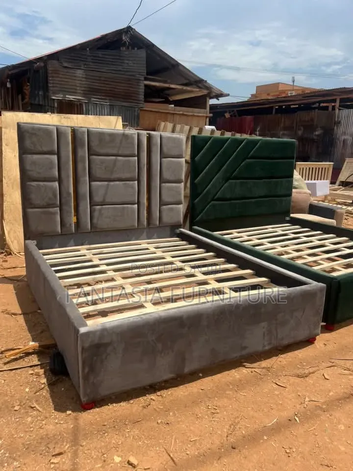 5 by 6 Grey Velvet Fabric Beds