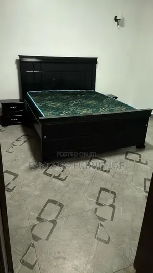 5 by 6 Black Wooden Panel Bed