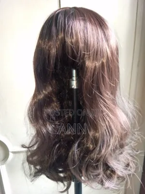 14" 16" Black/Brown Wavy Synthetic Wig With Bangs , 180% Density