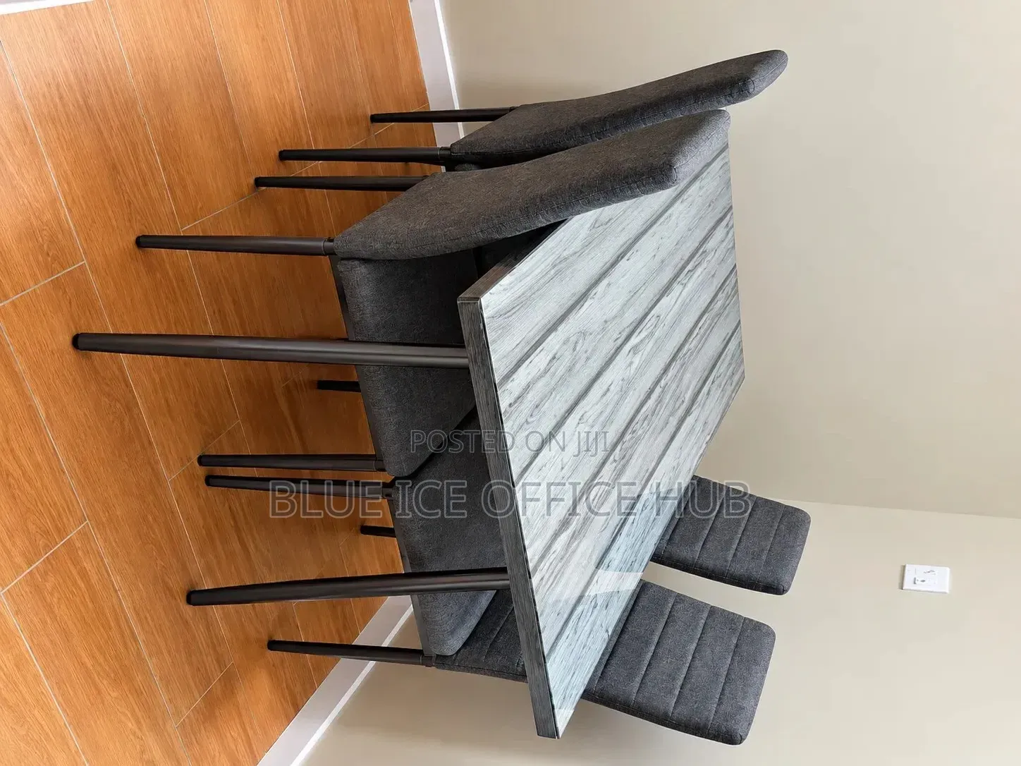 Modern 4-Seater Dining Table Set With Grey Chairs.