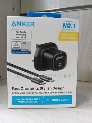 Anker Zolo Charger 30W, PD 3.0 With 1m USB-C to USB-C Cable) - Black