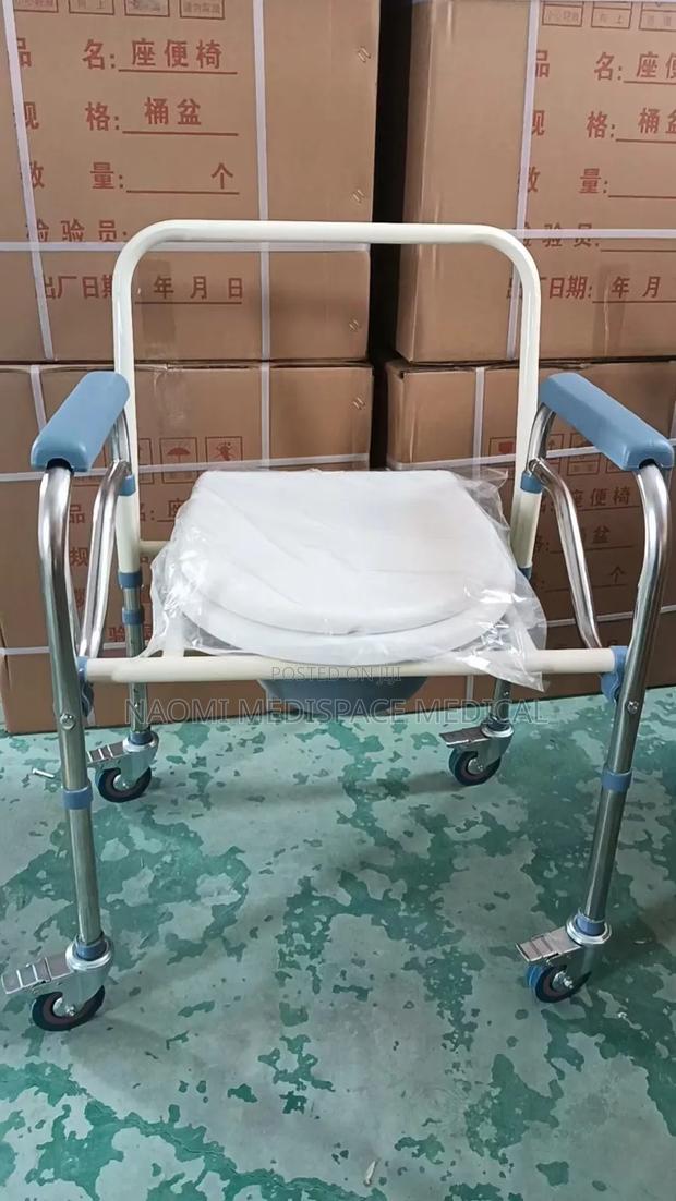 Foldable, Portable and Comfortable Commode Chair With Lockable Wheels - main view