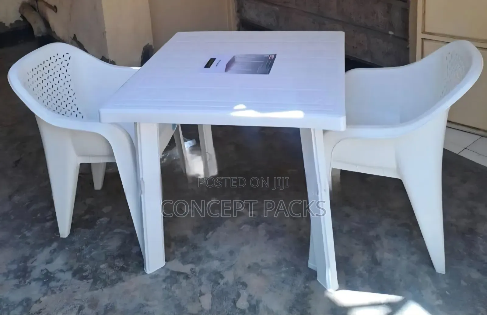 2 Marble White Chair + Square White Table.