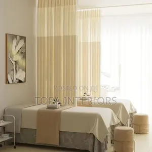 Cream Hospital Curtains With Top Mesh