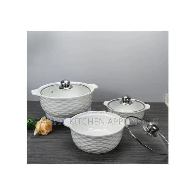 Set of 3 White Soup Pot