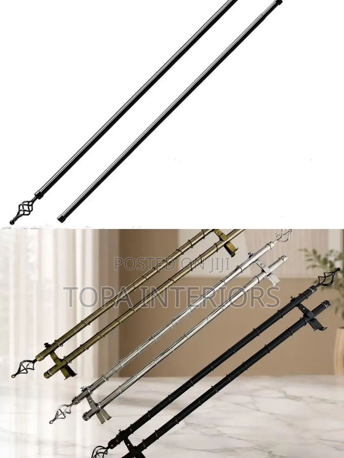 Smooth 2 Metres Double Adjustable Curtain Rods Set