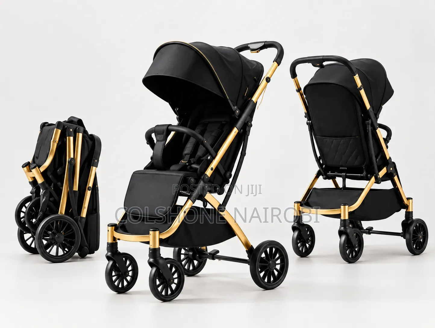 Foldable Baby Stroller – Black Gold Lightweight Travel Pram