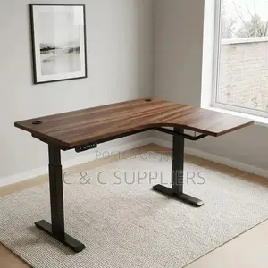 Curved Brown Height Adjustable Desk-1.4m