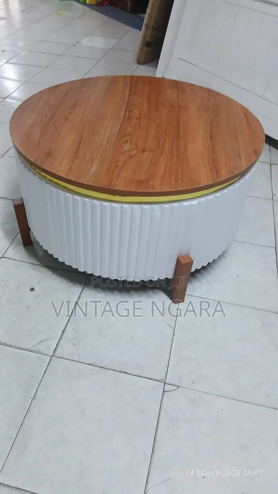 Sleek Round Wooden White Coffee Table