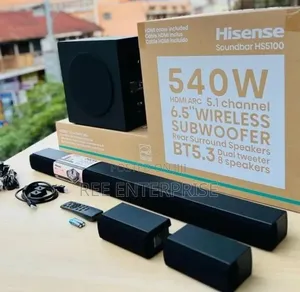 *Hisense HS5100 540w
Wireless SoundbarDolby Audio and DTS
