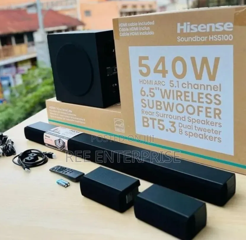*Hisense HS5100 540w
Wireless SoundbarDolby Audio and DTS
