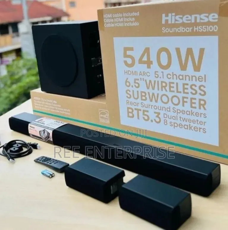 *Hisense HS5100 540w
Wireless SoundbarDolby Audio and DTS

