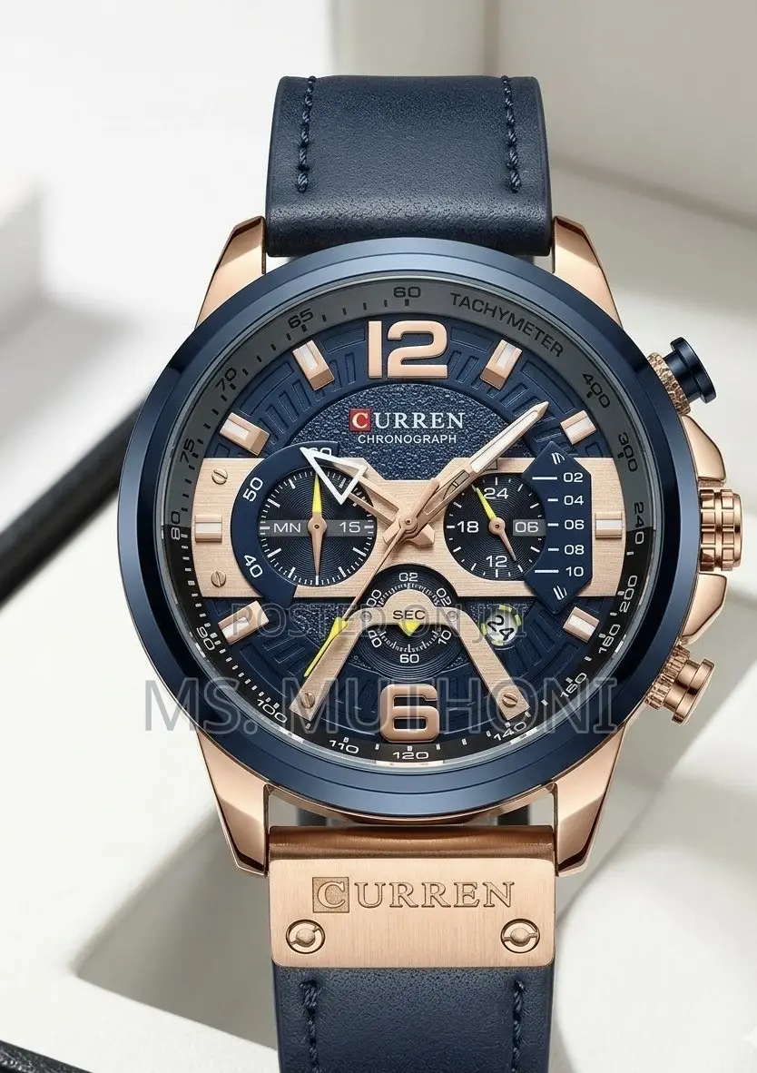 Genuine Blue/ Black Leather Strap Curren Gents