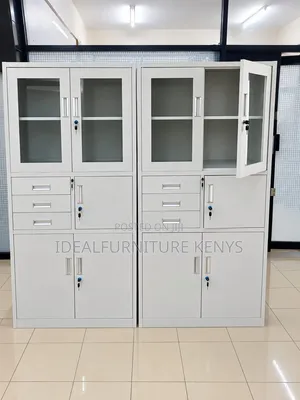 Glass Door Metal Cabinet With Drawers